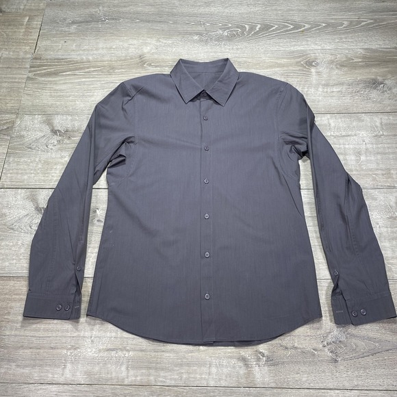 Lululemon Shirt Mens Medium Gray Button Up Long Sleeve Dress Tech Stretch Oxford - Picture 1 of 8